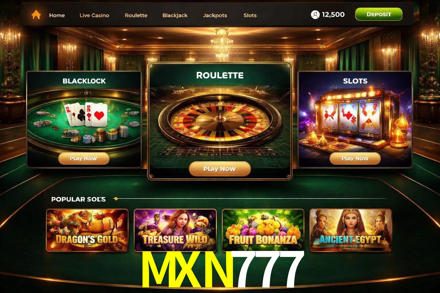 Vista de la plataforma MXN777 Casino mostrando categorías organizadas de juegos en línea
